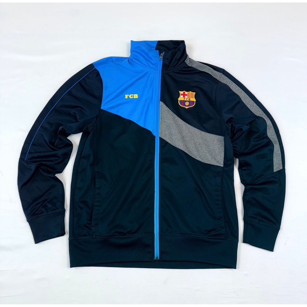 FC Barcelona Mens Track Jacket Navy Blue Full Zip Soccer Training Top Size M